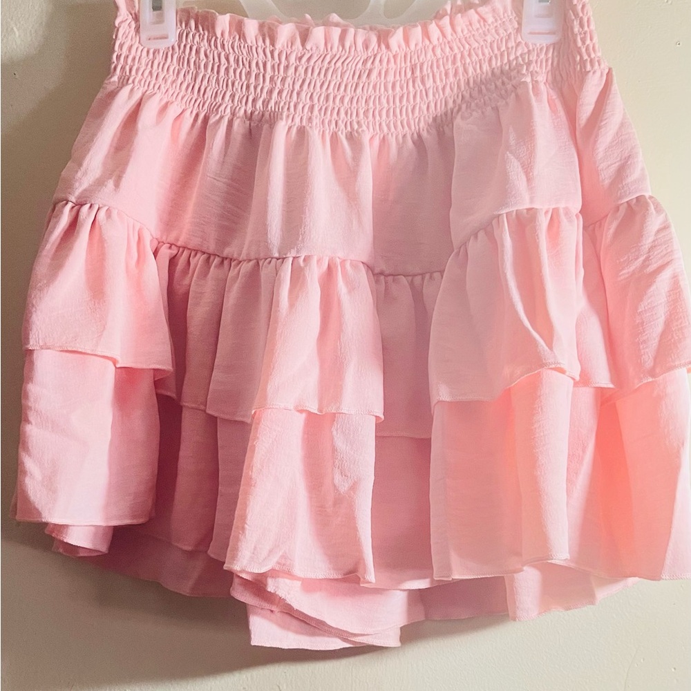 Pink Tiered Ruffle Mini Skirt